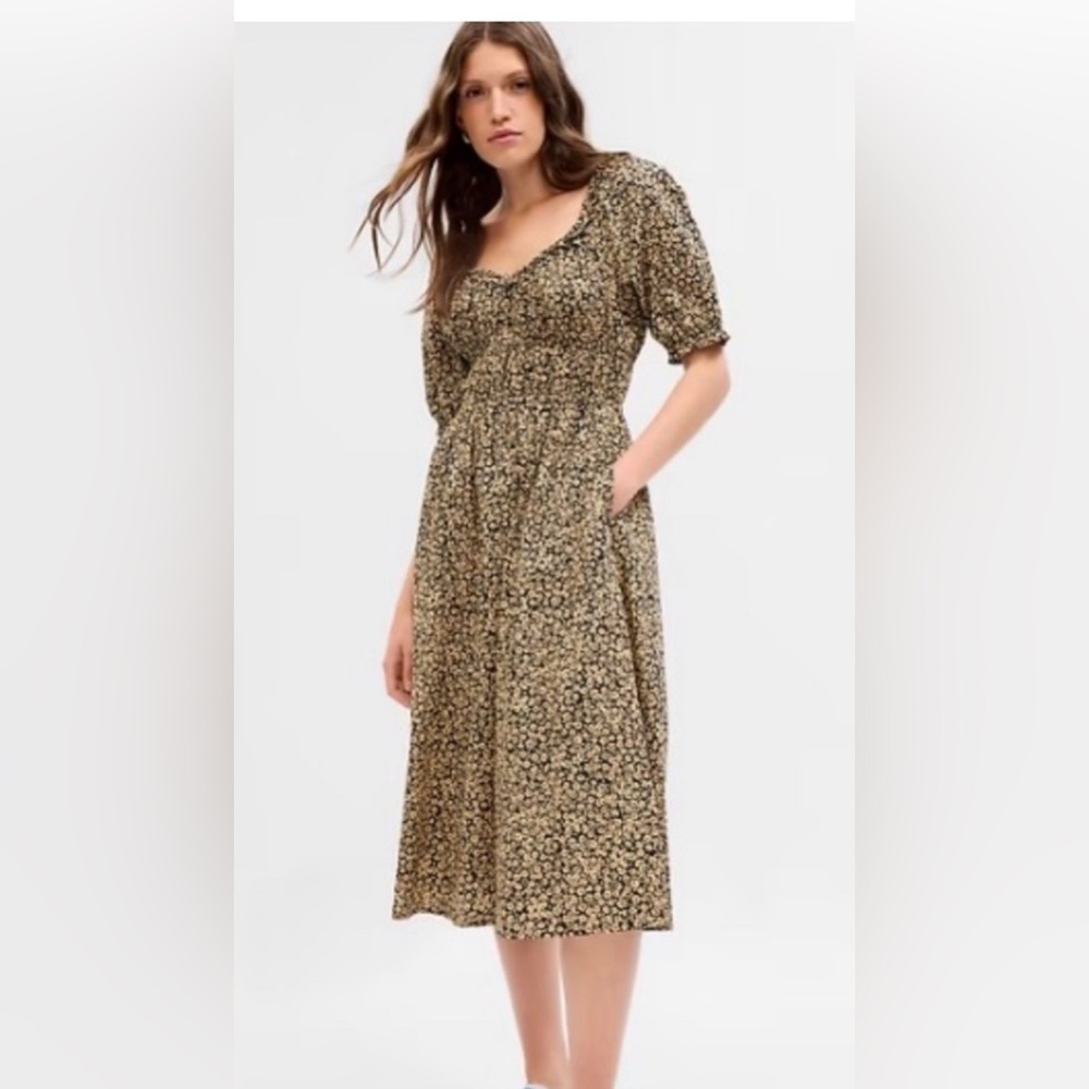 GAP Black and Tan Floral Midi Dress